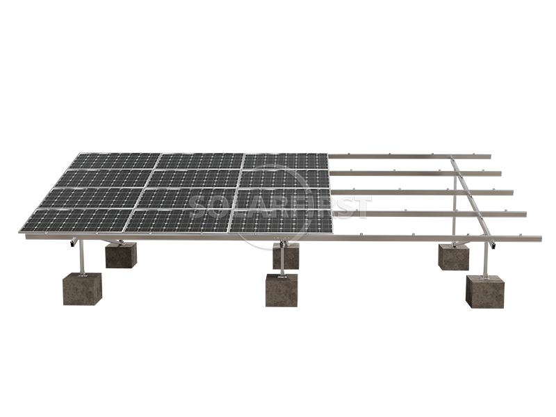 Close-up of 304 stainless steel bolts and 6005 aluminum bracket joint on a solar module support structure, highlighting factory pre-assembly and modular design.