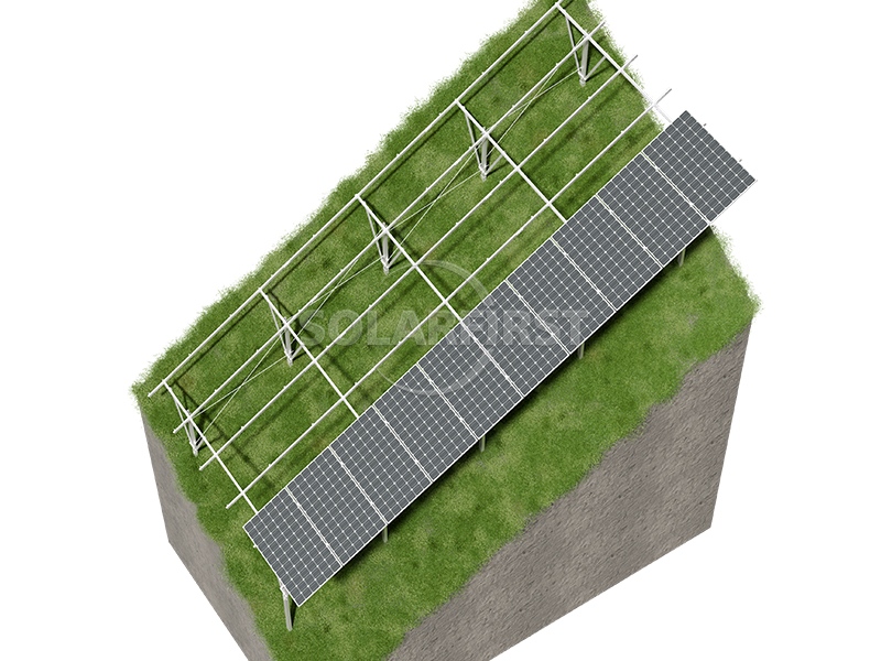 Ramming pile system for east-west slopes with adjustable south-facing technology